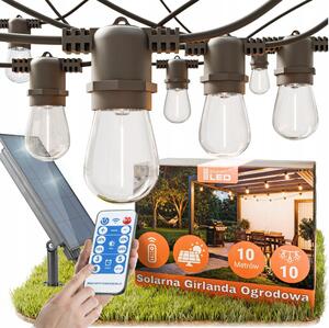 Catena decorativa solare LED dimmerabile 10xE27/3V USB 2400 mAh 10,62 m IP65 nero + telecomando