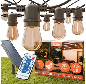 LED Stm catena luminosa decorativa solare 20xE27/3V USB 2400 mAh 20,62 m IP65 nera + telecomando