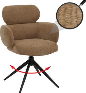 Sedia da pranzo HWC-O77, sedia da cucina imbottita, girevole a ritorno automatico, tessuto (310g/m²) ciniglia Oeko-Tex ~ marrone chiaro