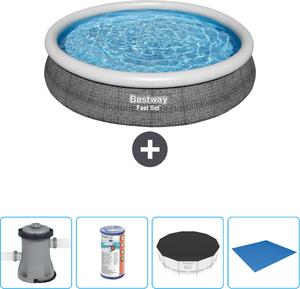 Piscina gonfiabile rotonda Bestway - stampa rattan - 366 x 76 cm - inclusa pompa - filtro - copertura - telo di fondo