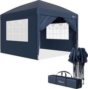 Gazebo pieghevole Zelsius 3x3 m con pareti laterali, blu, gazebo pieghevole UV30, tenda da giardino pieghevole