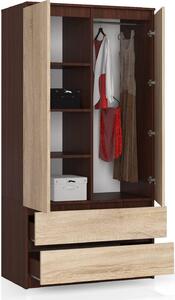 BDW, armadio 2 ante, 2 cassetti, 180x90x51 cm, wengé / rovere Sonoma