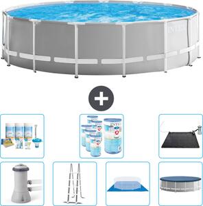 Piscina Intex Round Prism Frame - 457 x 122 cm - Grigio - inclusa pompa - scaletta - telo di fondo - pacchetto di manutenzione della copertura - filtro - tappetino solare
