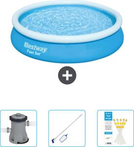 Piscina gonfiabile rotonda Bestway Fast-Set - 366 x 76 cm - blu - include pompa - kit di pulizia - strisce reattive