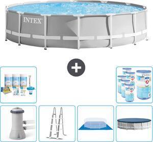 Piscina Intex Round Prism Frame - 427 x 107 cm - Grigio - inclusa pompa - scaletta - telo di fondo - pacchetto di manutenzione della copertura - filtro