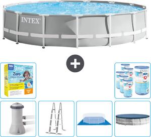 Piscina Intex Round Prism Frame - 457 x 107 cm - Grigio - inclusa pompa - scaletta - telo di fondo - pacchetto di manutenzione della copertura - filtro