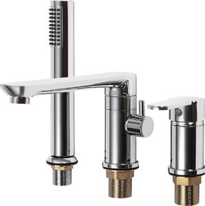 Miscelatore per lavabo - set 3 pezzi - acciaio inox - monocomando, 1 foro - caldo/freddo - doccetta estraibile 60-80 cm - G1/2 (1,27 cm) - argento