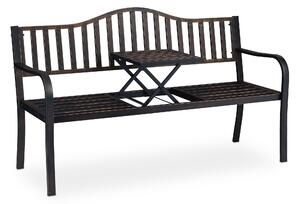 Panchina da giardino Relaxdays con tavolino ribaltabile, 3 posti, da giardino, in metallo, per balcone, L x P x A 89 x 150 x 58,5 cm, nero-bronzo