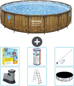 Piscina Bestway Round Power Steel Swim Vista - stampa su legno - 549 x 122 - inclusa pompa - scaletta - copertura pacchetto manutenzione - filtro - kit pulizia