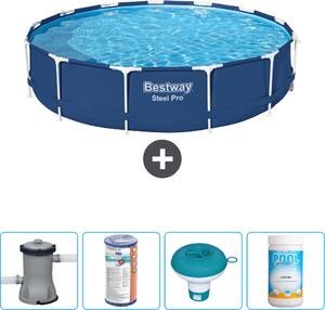 Piscina Bestway Round Steel Pro - 396 x 84 cm - blu - incluso filtro pompa - galleggiante per cloro - cloro
