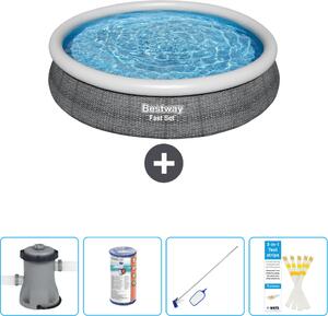 Bestway piscina gonfiabile rotonda ad ambientazione rapida - stampa rattan - 366 x 76 cm - compresa pompa - filtro - kit di pulizia - strisce reattive