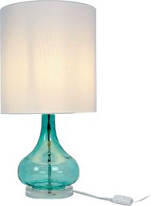 Lampada da tavolo Relaxdays, base in vetro e paralume in tessuto, E27, A x P: 62 x 30,5 cm, lampada da tavolo con cavo, soggiorno, bianco/blu