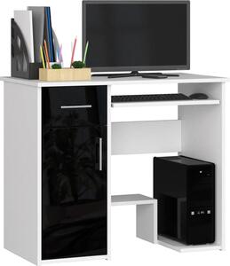 Scrivania elegante JAY in bianco e nero lucido 90 cm con ripiano estraibile per tastiera