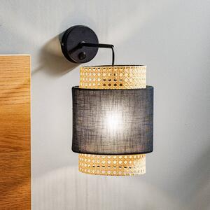 TK Lighting Applique Boho, nero/rattan