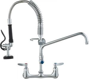 Rubinetto commerciale con doccetta pre-lavello - Miscelatore da cucina alto 53 cm - bocca girevole da 30,5 cm - Miscelatore per lavello a parete - Ottone con doccetta estraibile - per lavello a 1/2/3 scomparti