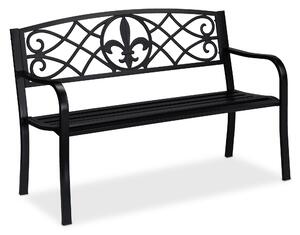 Panchina da giardino Relaxdays, motivo Fleur de Lis, a due posti, in acciaio, per giardino e terrazza, A x L x P: 86 x 127 x 60 cm, nera