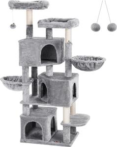 FEANDREA tiragraffi grande, con 3 grotte per gatti, tiragraffi da 164 cm, grigio chiaro