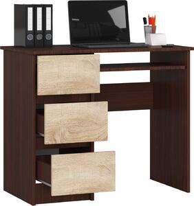 BDW, scrivania per computer con 3 cassetti, cassetto per tastiera, 90x77x50 cm, Venga / rovere Sonoma (a sinistra)