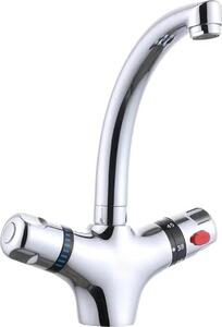 Miscelatore da cucina - Monocomando, 1 foro - Bocca orientabile - Caldo/freddo - Ottone lucido - Altezza 23 cm - Argento