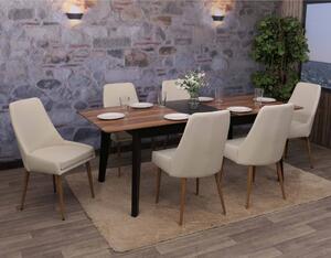 Set di 6 sedie da pranzo HWC-O27, sedia da cucina imbottita, tessuto/tessuto (280g/m²) metallo ~ beige