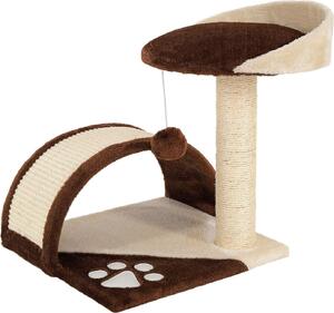 Tiragraffi compatto lionto, piccolo tiragraffi con pallina, arco tiragraffi e piattaforma di osservazione, salvaspazio, altezza 43 cm, marrone/beige