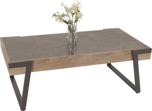 Tavolino da salotto MCW-L89, tavolino da divano, ferro 43x120x64 cm, pietra sinterizzata effetto marmo grigio, legno grigio-marrone