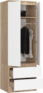 BDW, armadio 2 ante 2 cassetti, 180x60x51 cm, rovere Sonoma / bianco