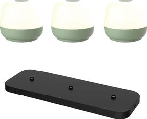 Lusso - Lampada da tavolo Naxos - Set da 3 pezzi - Verde antico + base di ricarica nera - H8 x Ø9