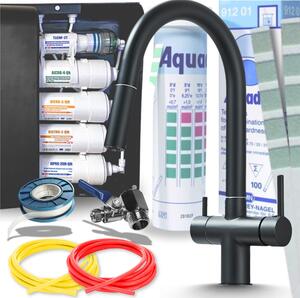 Rubinetto da cucina a 3 vie Ari Slender con doccetta estraibile e girevole 360, due vie acqua, nero opaco, per filtro acqua