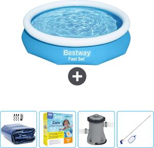 Piscina gonfiabile rotonda Bestway a presa rapida - 305 x 66 cm - blu - include tenda da sole - pacchetto manutenzione - pompa - kit di pulizia