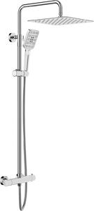 Sistema doccia Rainsworth con termostato, doccia a pioggia quadrata in acciaio inox da 30 cm, soffione a 3 modalità di getto, set doccia 92-126 cm, cromo