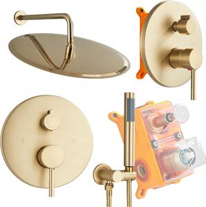 Set doccia a scomparsa Ari oro spazzolato - doccia a pioggia da 40 cm e scatola di montaggio