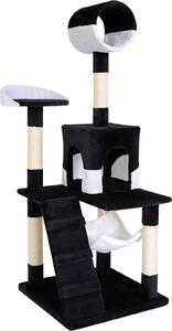 Tiragraffi lionto, elegante albero per gatti da 133 cm con copertura in peluche, robusti pali in sisal e versatili aree di riposo, nero/bianco