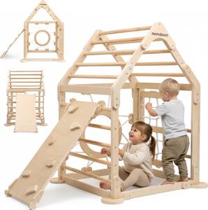 Grande parco giochi in legno per bambini - casa di arrampicata con scivolo, parete di arrampicata, rete e tunnel | Mamabrum