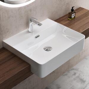 Doporro Lavabo Semincasso 50 cm in Vetroceramica Bianco, Lavabo Bagno da Appoggio Rettangolare con Foro Rubinetto e Troppopieno, Rivestimento Nano Br¹ssel702