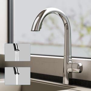 Doporro Miscelatore Cucina con Doccia Estraibile, Rubinetto Monocomando in Ottone Silber con Cartuccia in Ceramica, 2 Modalit di Getto, Rotazione 360¡ã, MS-8095