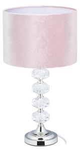 Lampada da tavolo Relaxdays, velluto e cristallo, A x P: 47 x 26 cm, attacco E14, lampada da comodino, illuminazione indiretta, rosa