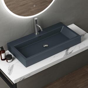 Doporro Lavabo da Appoggio Rettangolare, Lavabo Bagno Sospeso con Foro Rubinetto e Troppopieno, Lavandino in Marmo Resina Antracite Opaco 76.5x42x10cm, Colossum06