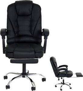 Sedia da ufficio HWC-M80, sedia da scrivania girevole sedia executive, poggiapiedi estensibile imitazione pelle base argento ~ nero