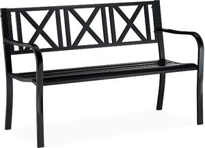 Panchina da giardino Relaxdays in metallo, a 2 posti, robusta, per terrazza, balcone, panchina da relax, HxLxP 81 x 127 x 56 cm, acciaio, nera