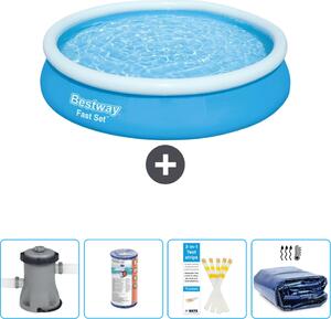 Piscina gonfiabile rotonda Bestway Fast-Set - 366 x 76 cm - blu - inclusa pompa - filtro - strisce reattive - tenda da sole