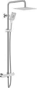 Sistema doccia Rainsworth con termostato, doccia a pioggia quadrata in acciaio inox da 25 cm, soffione a 3 modalità di getto, set doccia 92-126 cm, cromo