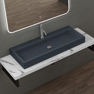Doporro Lavabo da Appoggio Rettangolare, Lavabo Bagno Sospeso con Foro Rubinetto e Troppopieno, Lavandino in Marmo Resina Antracite Opaco 100x42x10cm, Colossum06
