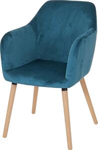 Sedia da sala da pranzo Malmö T381, sedia da cucina, design retrò anni '50 ~ velluto, blu petrolio, gambe leggere