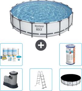 Piscina Bestway Round Steel Pro MAX - 549 x 122 cm - grigio - inclusa pompa - scala - copertura pacchetto manutenzione - filtro