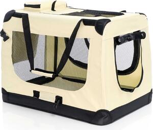 Fudajo Box pieghevole per cani, gatti XL (82x56x58cm), robusto, leggero, sicuro, box per cani con maniglia di trasporto e coperta, beige