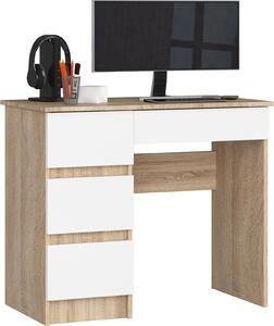 Akord Scrivania 3 Cassetti Lato Sinistro Rovere Sonoma/Bianco 90X50X77 Cm
