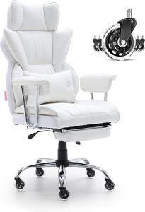 VEVOR sedia da ufficio Sedia direzionale in Finto cuoio bianca con poggiapiedi, sedia girevole da scrivania regolabile in altezza 0-80 mm, portata 181,43 kg, sedia direzionale da ufficio 860 x 610 mm schienale girevole
