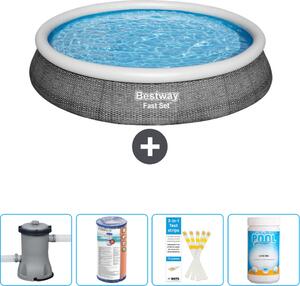 Bestway piscina gonfiabile rotonda ad ambientazione rapida - stampa rattan - 396 x 84 cm - inclusa pompa - filtro - strisce reattive - cloro