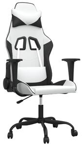 Sedia da Gaming Massaggiante Bianco e Nero in Pelle finta